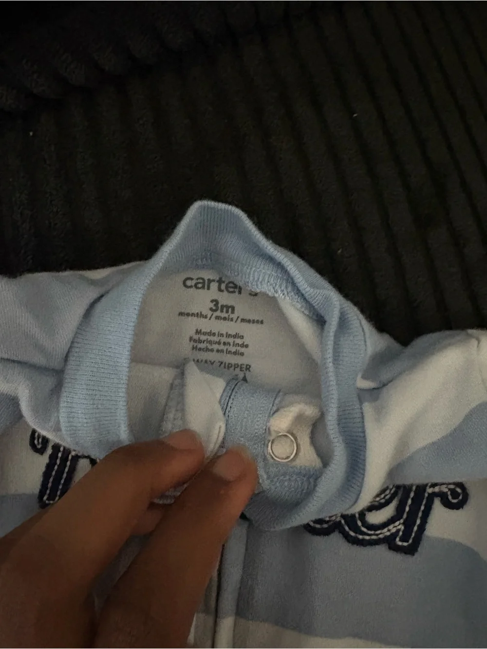 Carter's Blue & White Baby One-Piece Sleepers (3 Pack)